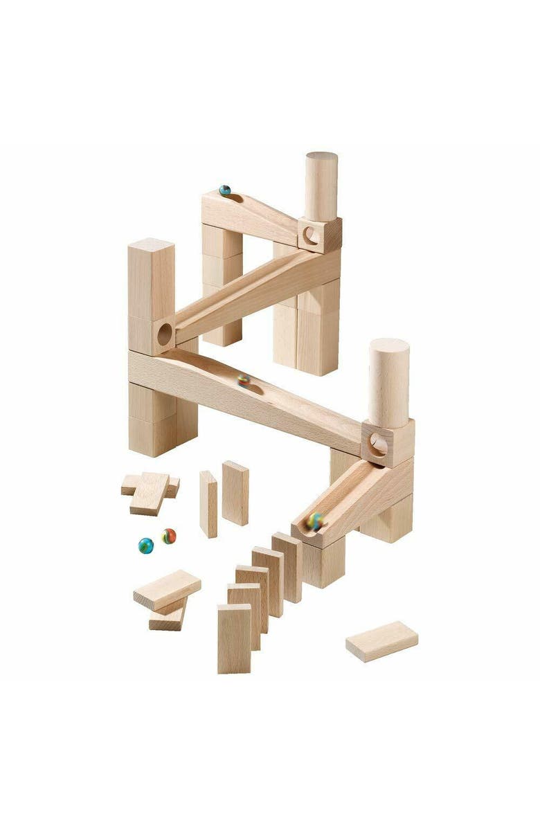HABA Wooden Marble Run Ball Track Building Set for 3-10 Year Olds, STEM Toy with 44-Piece Wooden Track and Marbles, Montessori Toys for 3-5 Year Olds, Main, color, Multi