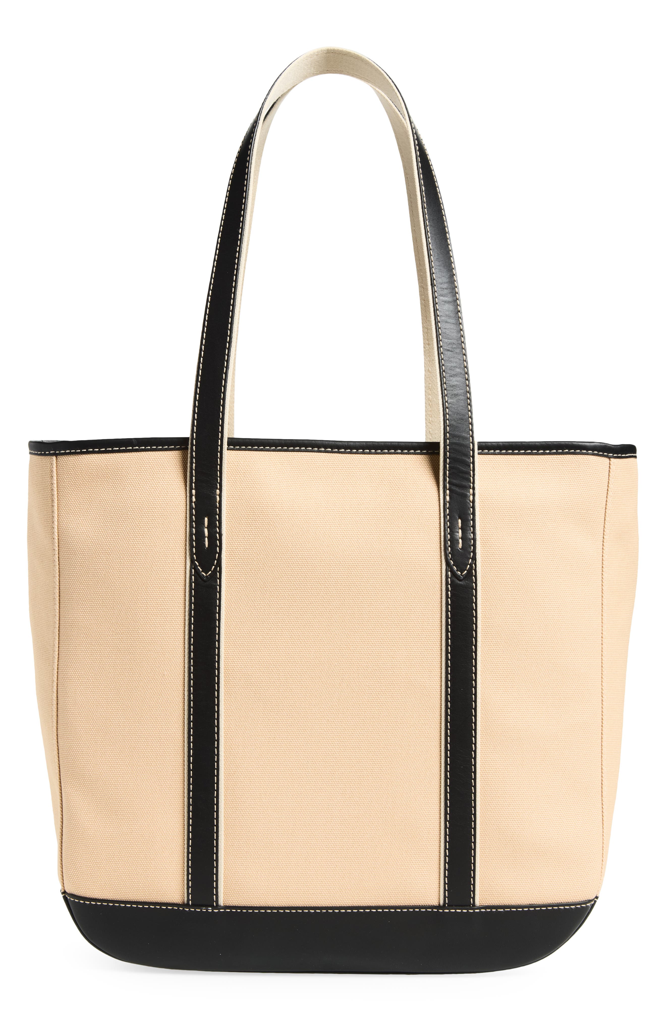 Medium Canvas & Leather Tote, Alternate, color, PORCELAIN/ BLACK
