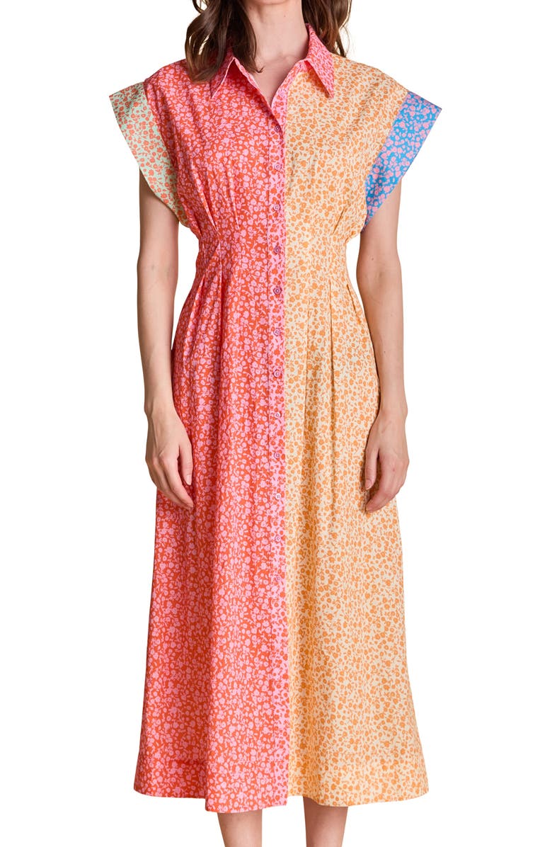 English Factory Colorblock Shirtdress, Alternate, color, Orange Multi