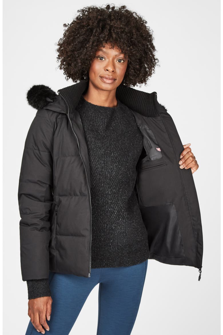 North Pole Quilted Primaloft® Hooded Jacket with Faux Fur Trim, Alternate, color, BLACK