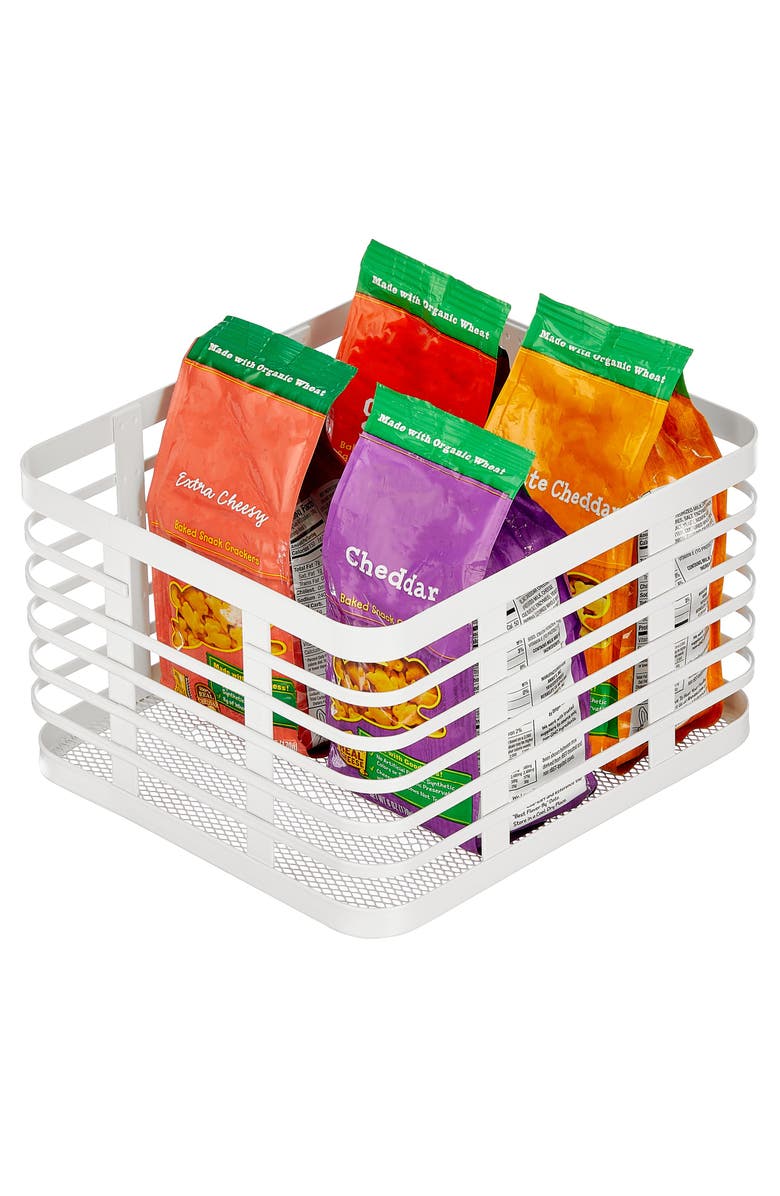 mDesign Metal Pantry Basket with Handles - Pantry Storage Baskets for Fruits and Vegetables - Set of 2 - Matte White, Alternate, color, Matte White