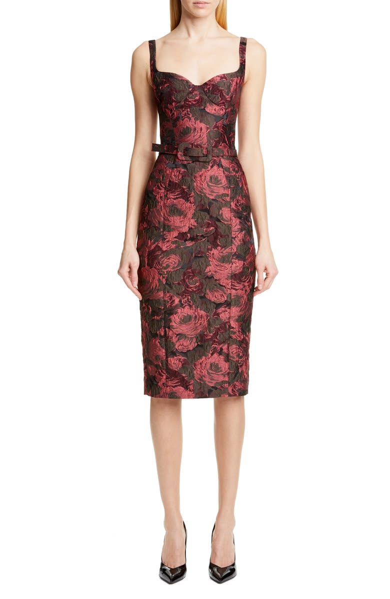Michael Kors Collection Belted Stretch Jacquard Sheath Dress, Main, color,