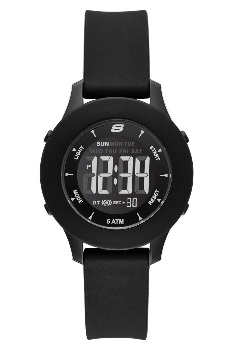 Rosencrans Digital Silicone Strap Watch, 37mm, Main, color, BLACK