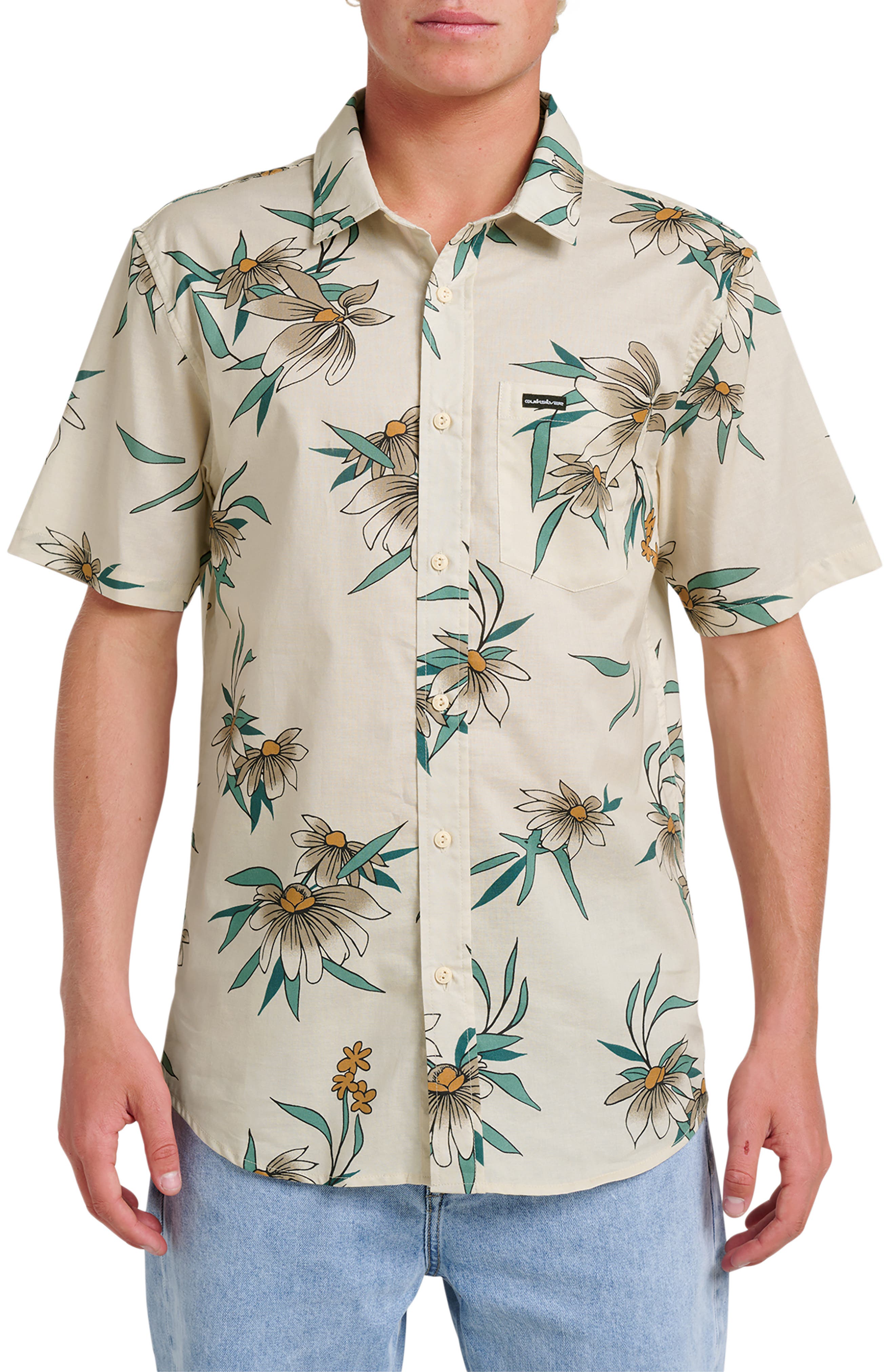 Quiksilver Costal Flora Classic Fit Floal Short Sleeve Cotton Button-Up Shirt
