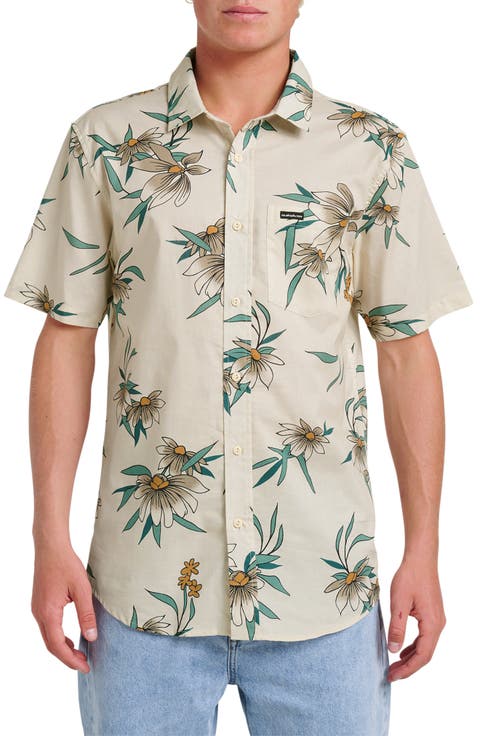 Costal Flora Classic Fit Floal Short Sleeve Cotton Button-Up Shirt