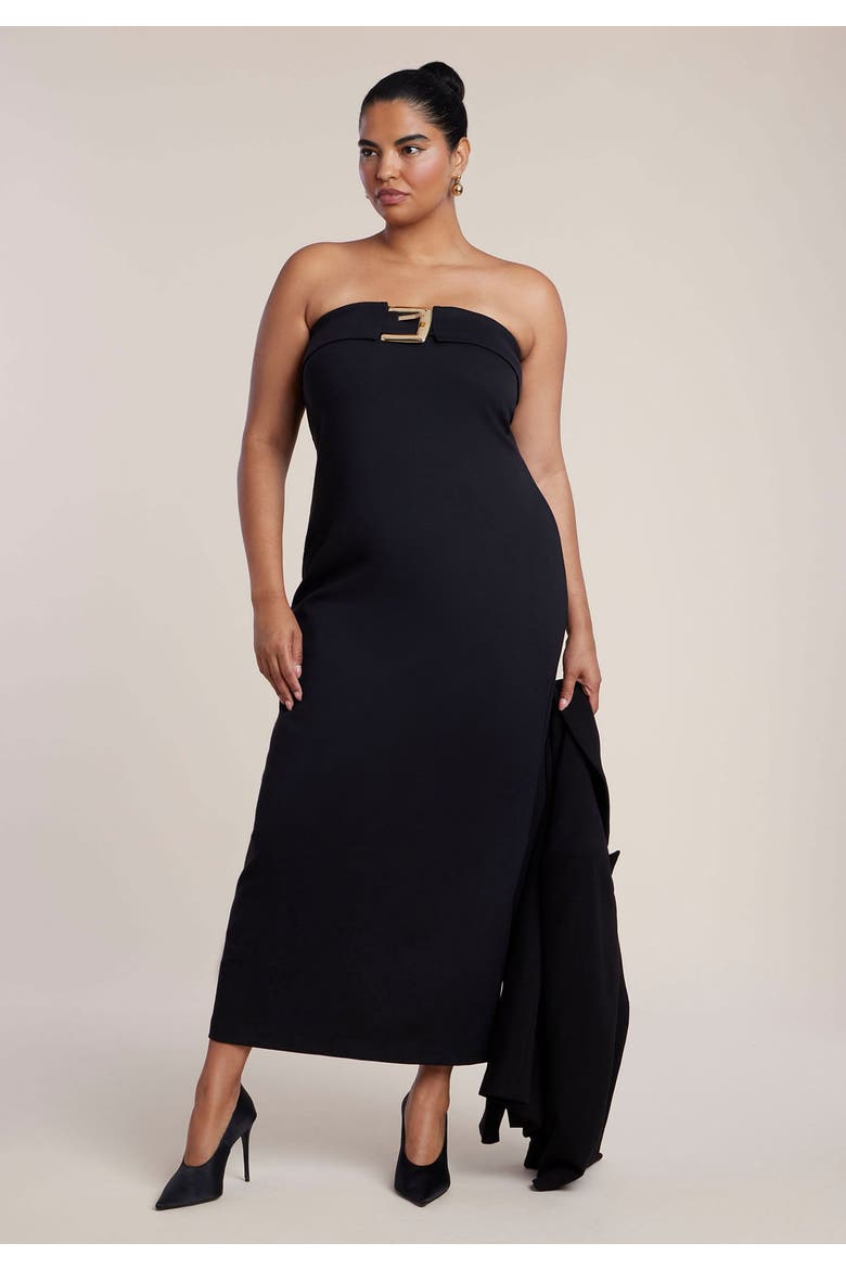 Buckle Detail Strapless Knit Maxi Dress, Alternate, color, BLACK ONYX