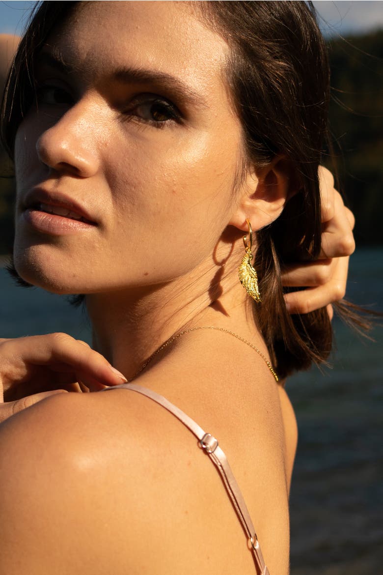 Angel Wing Small Hoop Earrings, Alternate, color, Gold