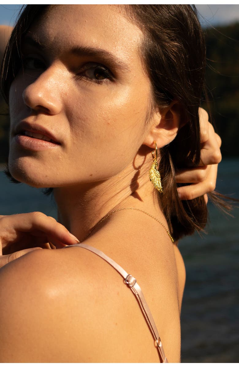 Seven Saints Angel Wing Small Hoop Earrings, Alternate, color, Gold