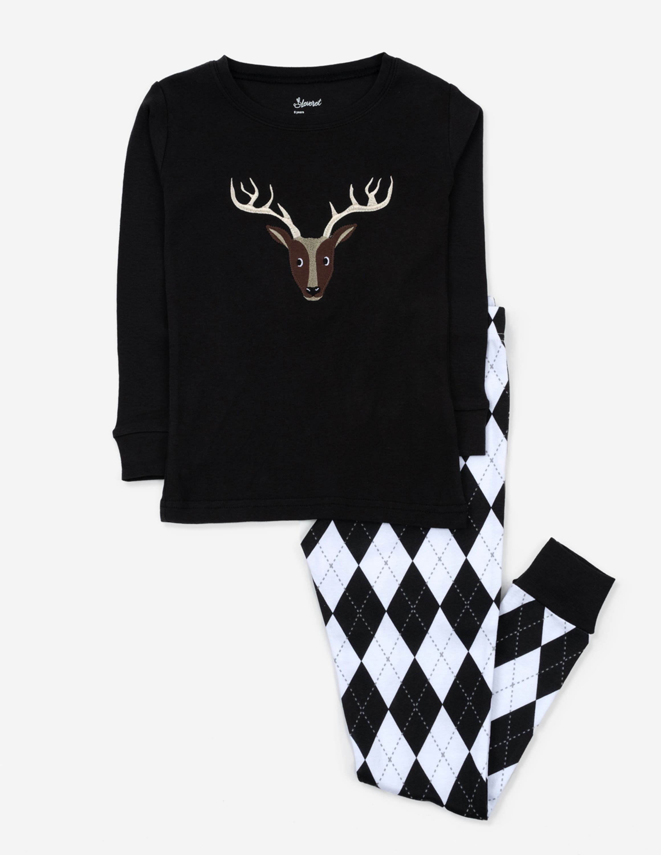 Leveret Kids'  Two-piece Cotton Matching Family Holiday Pajamas, Argyles & Holiday Prints In Black