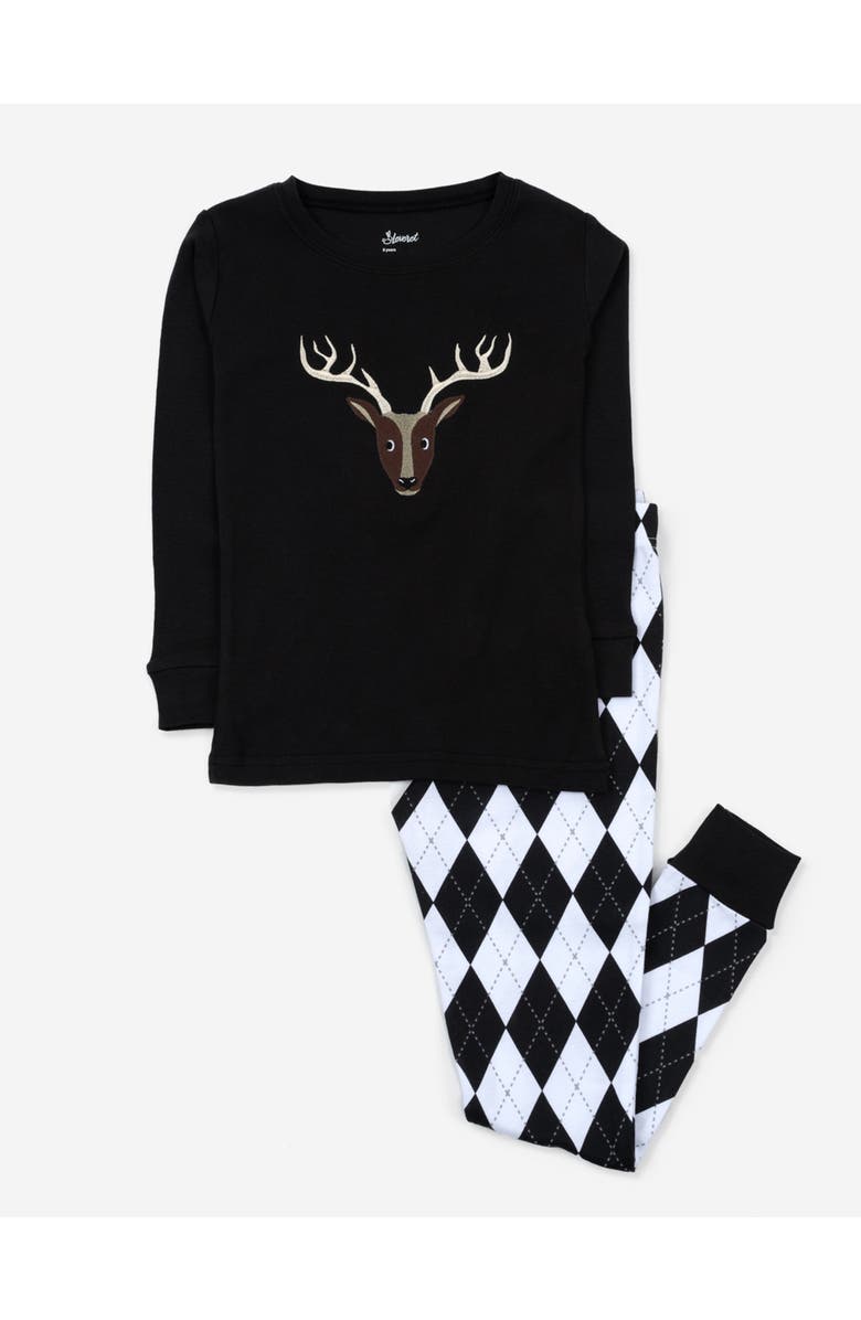 Leveret Kids Two-Piece Cotton Matching Family Holiday Pajamas, Argyles & Holiday Prints, Main, color, Argyle Black & White