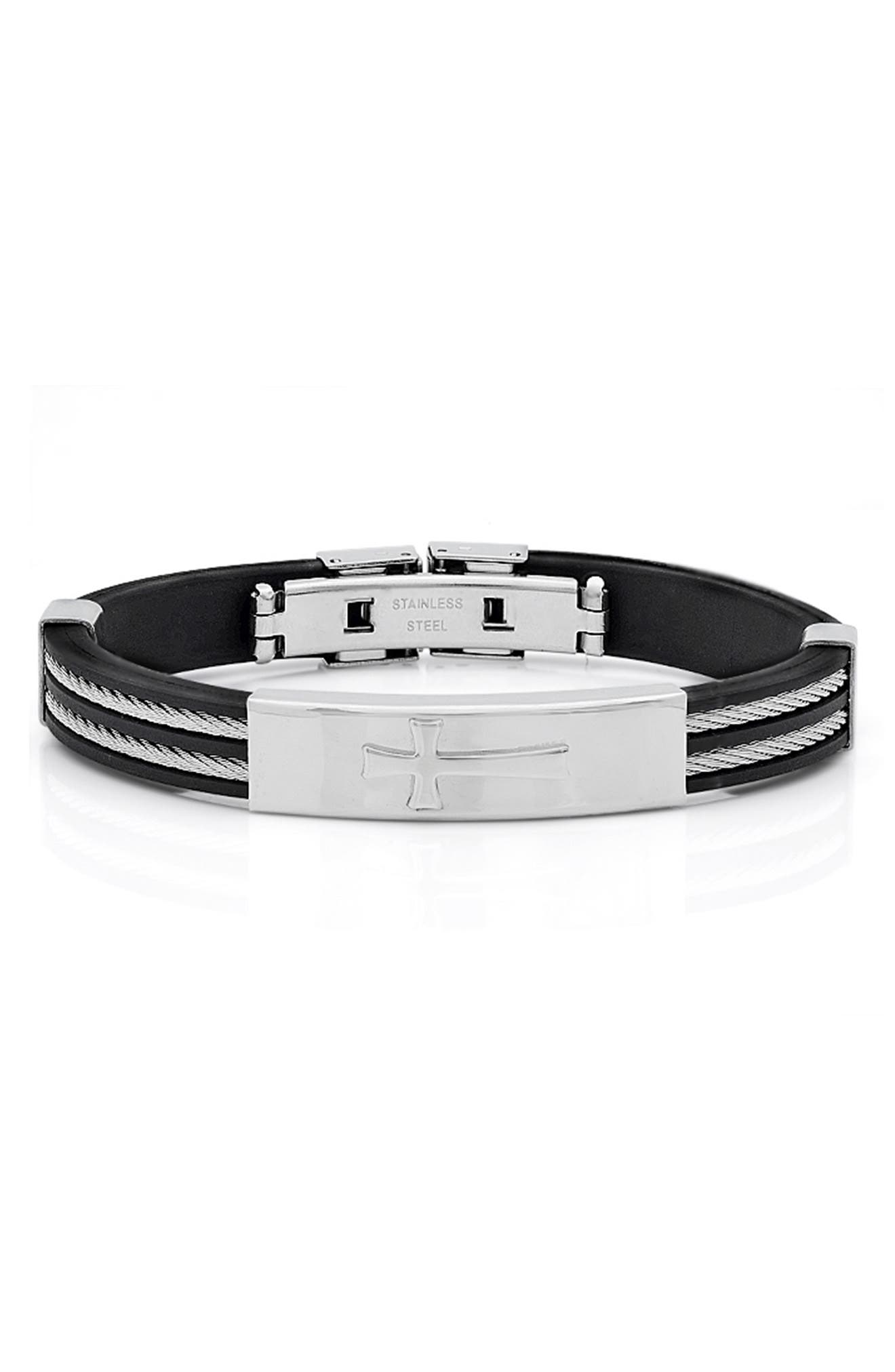 Stainless Steel Cross ID Plate Bracelet
