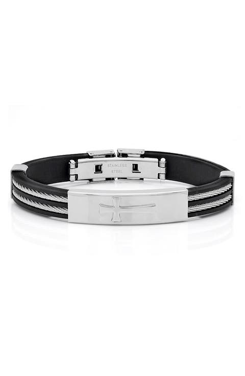 Stainless Steel Cross ID Plate Bracelet