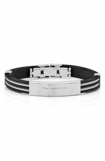 Stainless Steel Cross ID Plate Bracelet