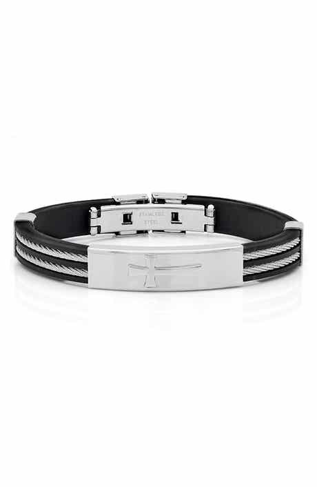 Stainless Steel Cross ID Plate Bracelet