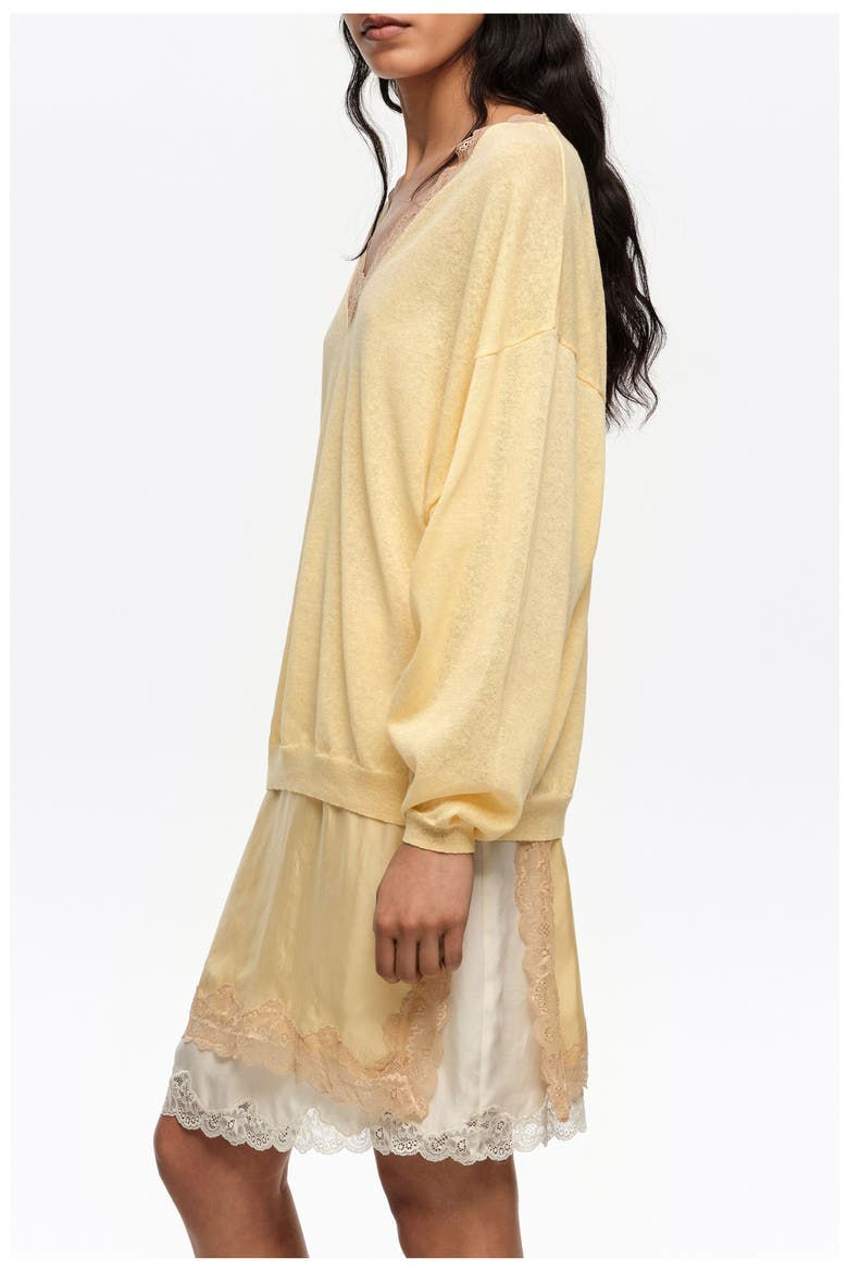 Long Linen Cotton Lace Sweater, Alternate, color, LIGHT YELLOW