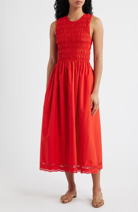 The Embroidered Melody Smocked Midi Dress