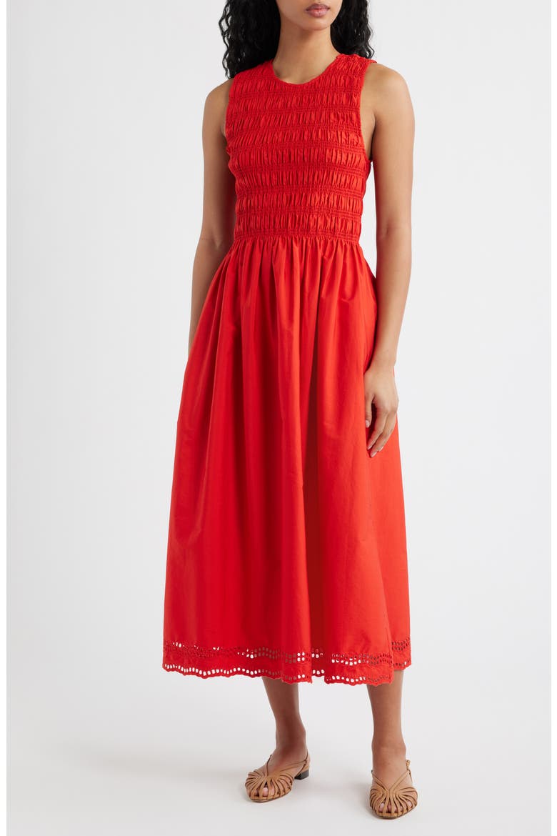 embroidered smocked midi dress Cream Embroidered Smocked Midi Dress PinkBlush