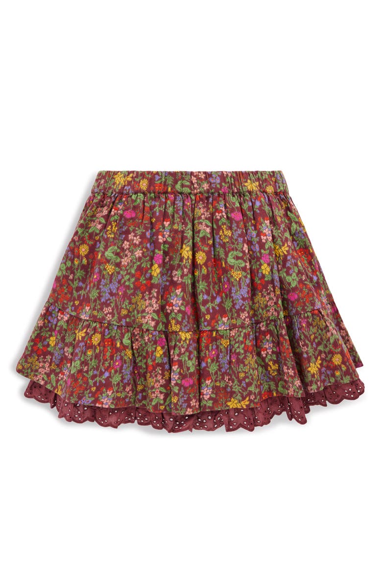 Mini Boden Kids' Floral Print Woven Skirt, Alternate, color, Chestnut Flower Meadow