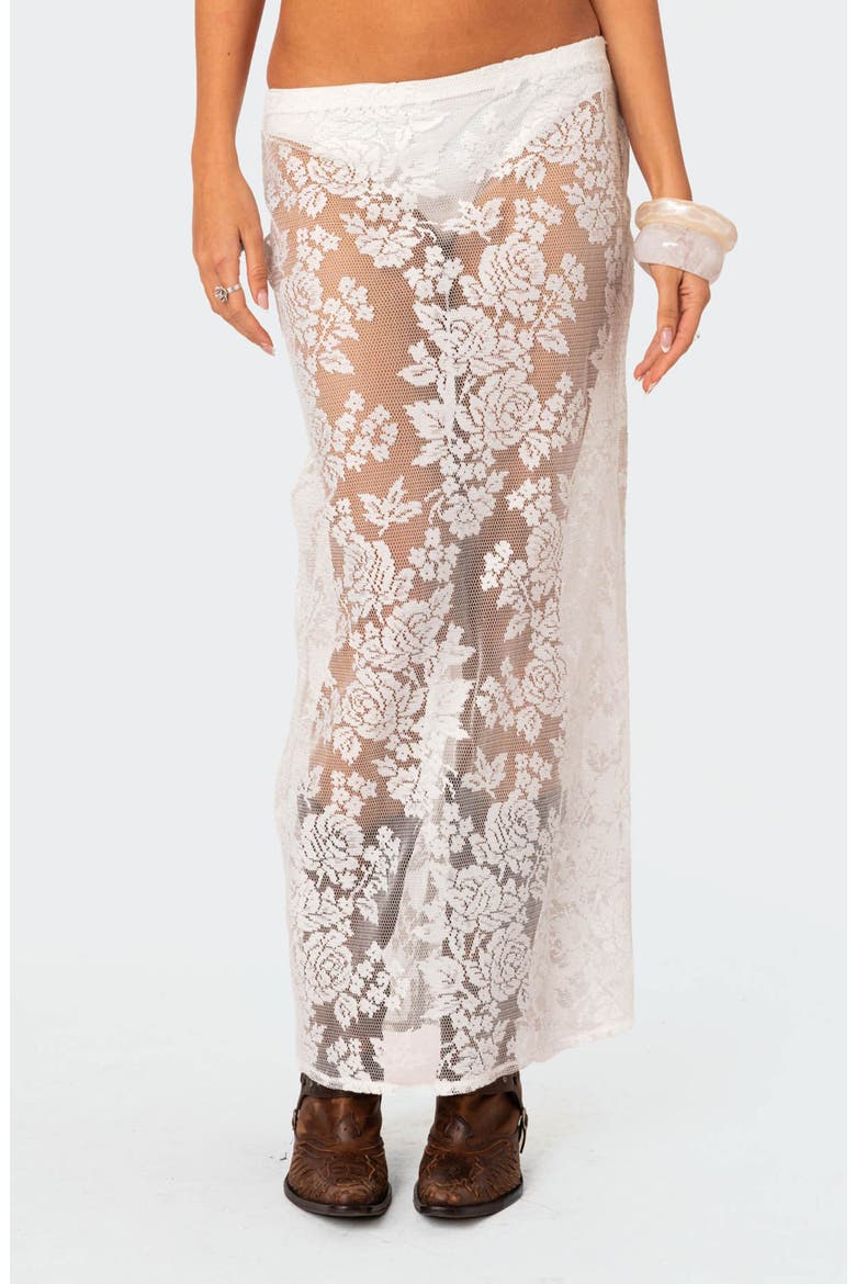 Bess Sheer Lace Cover-Up Maxi Skirt, Main, color, WHITE