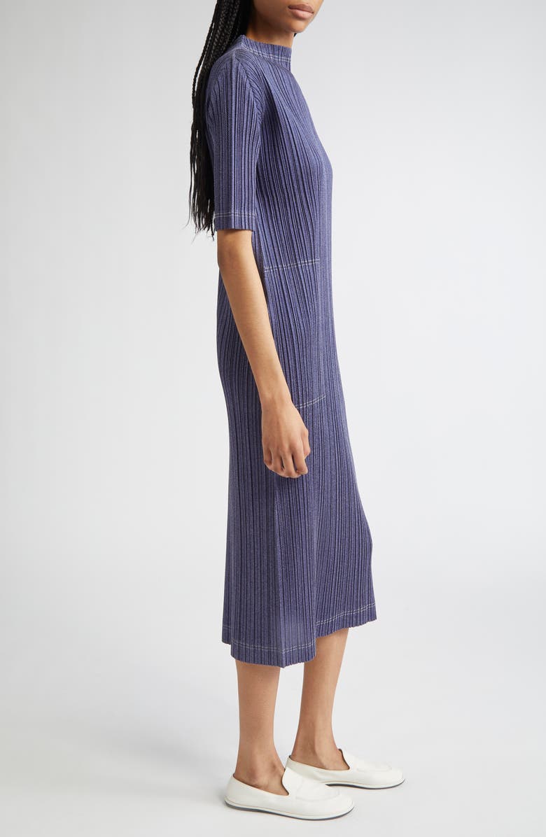 Pleats Please Issey Miyake Trompe l'Oeil Pleated Midi Dress, Alternate, color, Blue