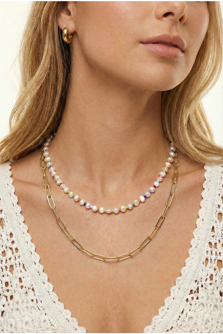 Freshwater Baroque Pearl 18K Gold Plated Rainbow Necklace And Huggie Earring Set, Alternate, color, Metallic Gold