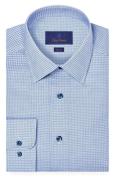 Slim Fit Microcheck Cotton Stretch Twill Dress Shirt