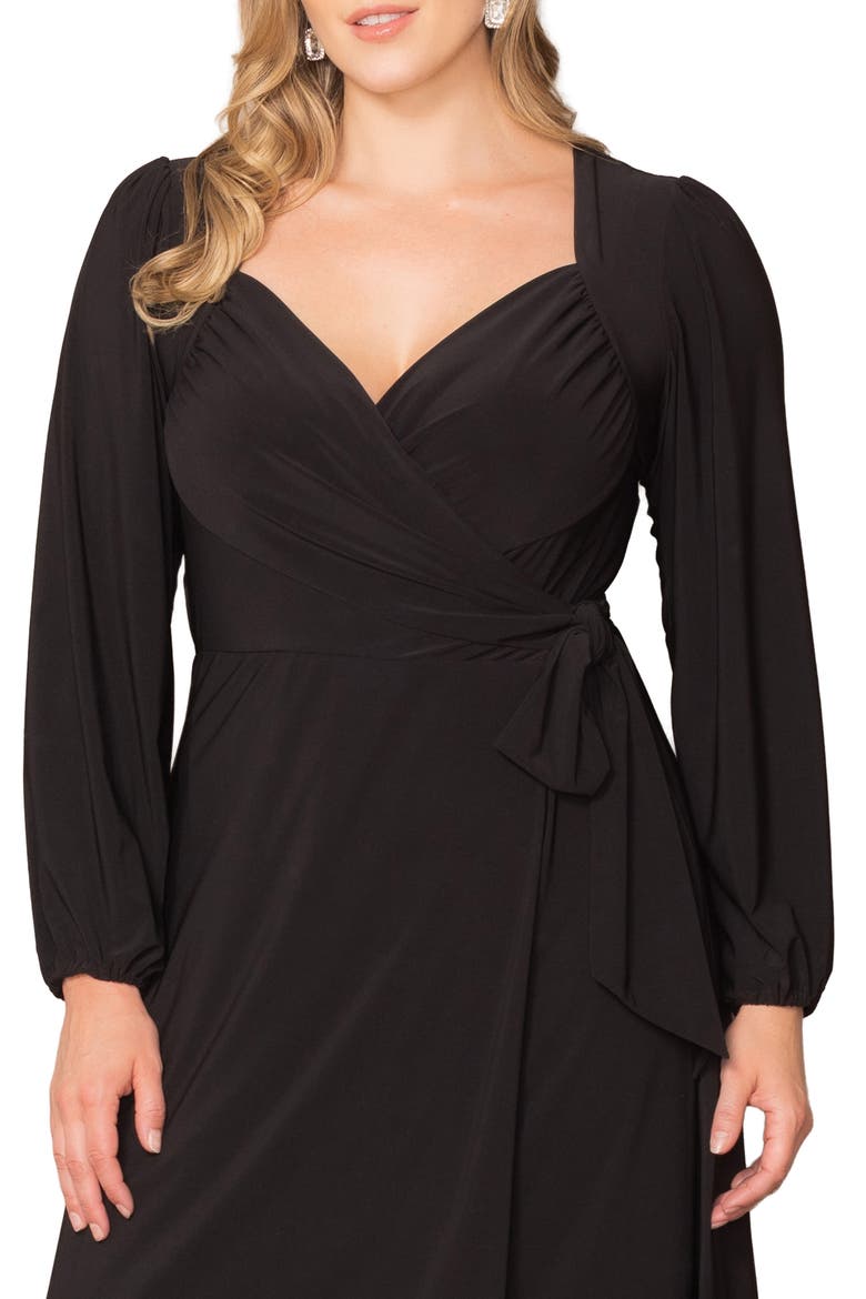 Modern Muse Long Sleeve Wrap Gown, Alternate, color, BLACK NOIR