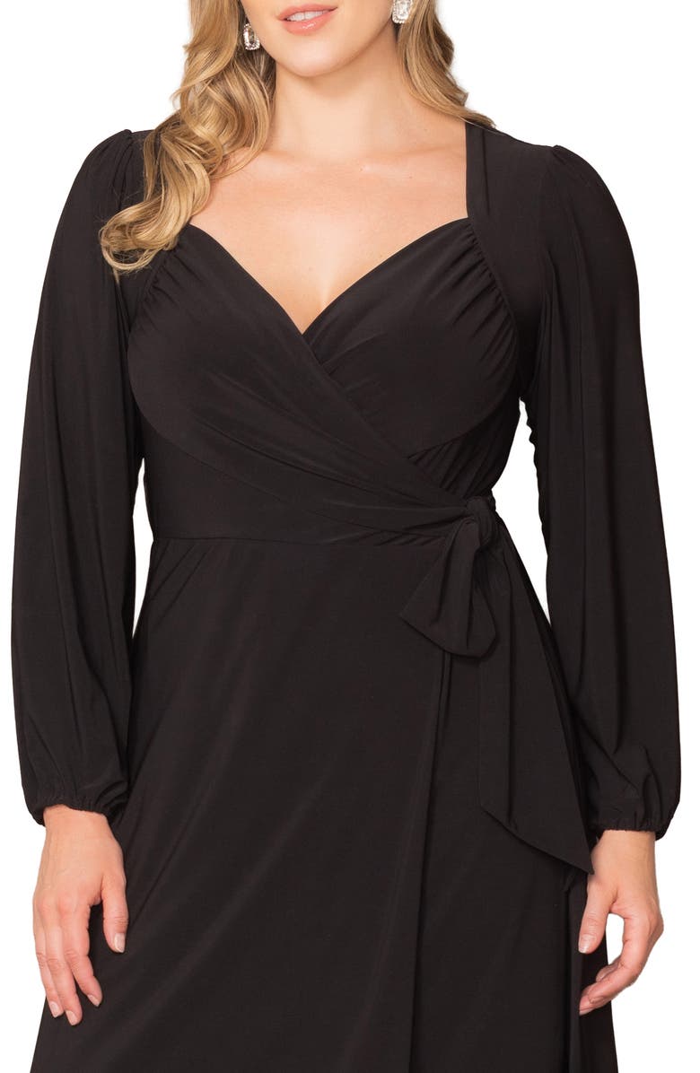 Kiyonna Modern Muse Long Sleeve Wrap Gown, Alternate, color,