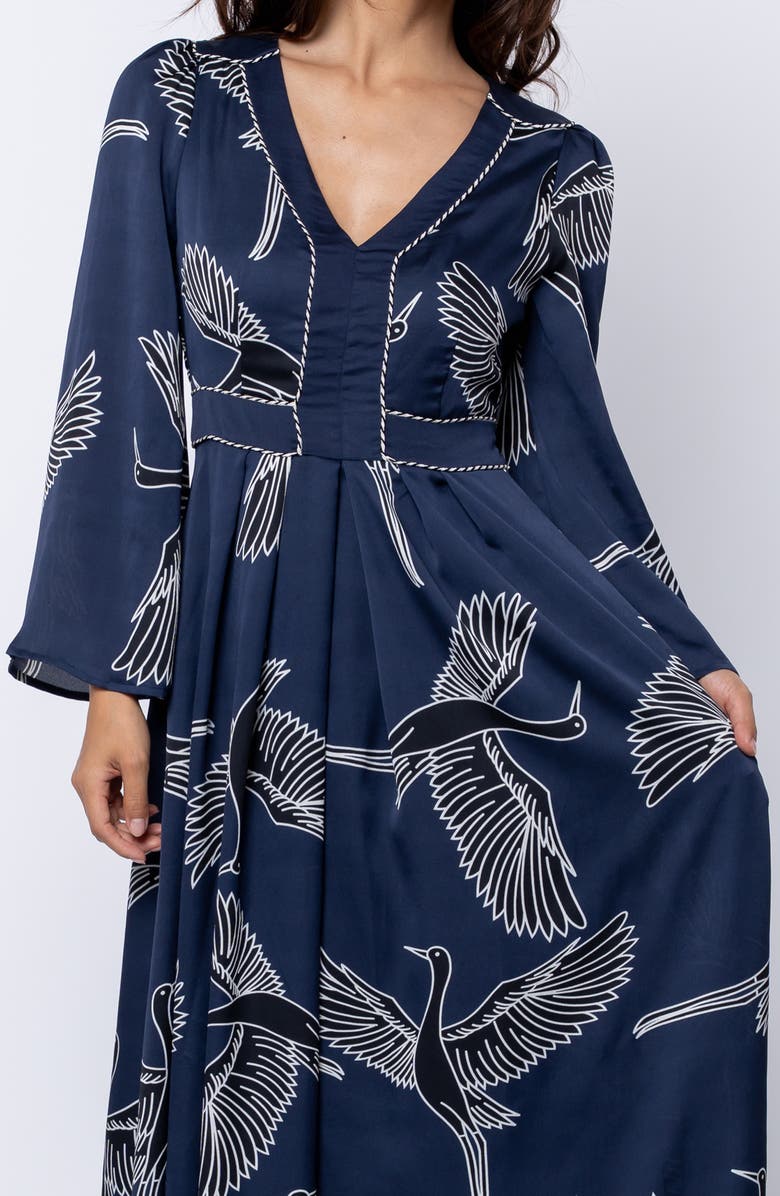 CIEBON Rianne Long Sleeve Midi Dress, Alternate, color, Navy Multi