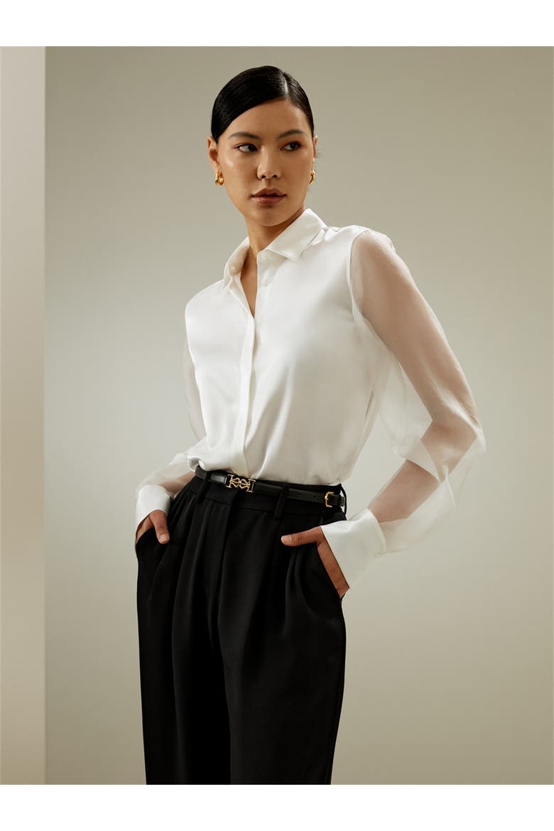 Women's Ethereal Crisp Sheer Sleeves Silk Shirt, Alternate, color, Natural White