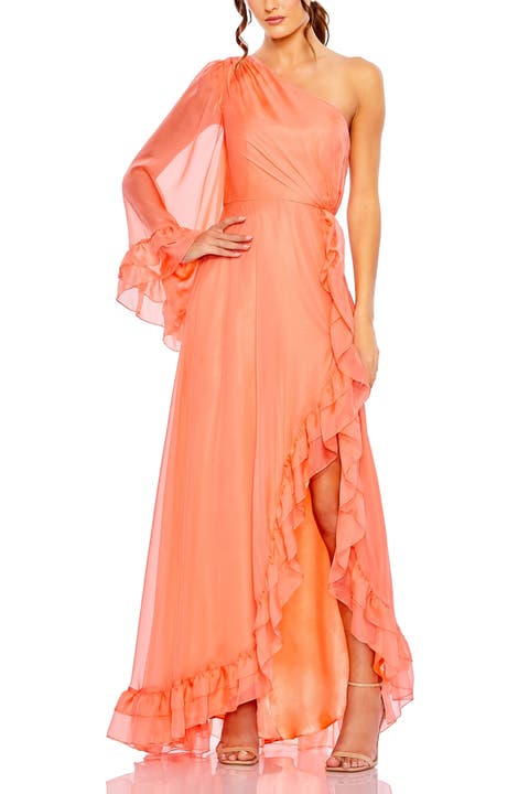 One Sleeve Ruffled Hem Gown