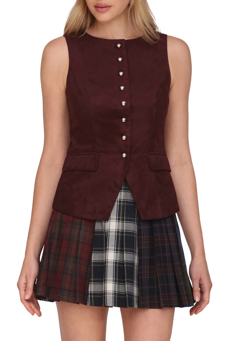 Faux Suede Vest, Main, color, MAROON