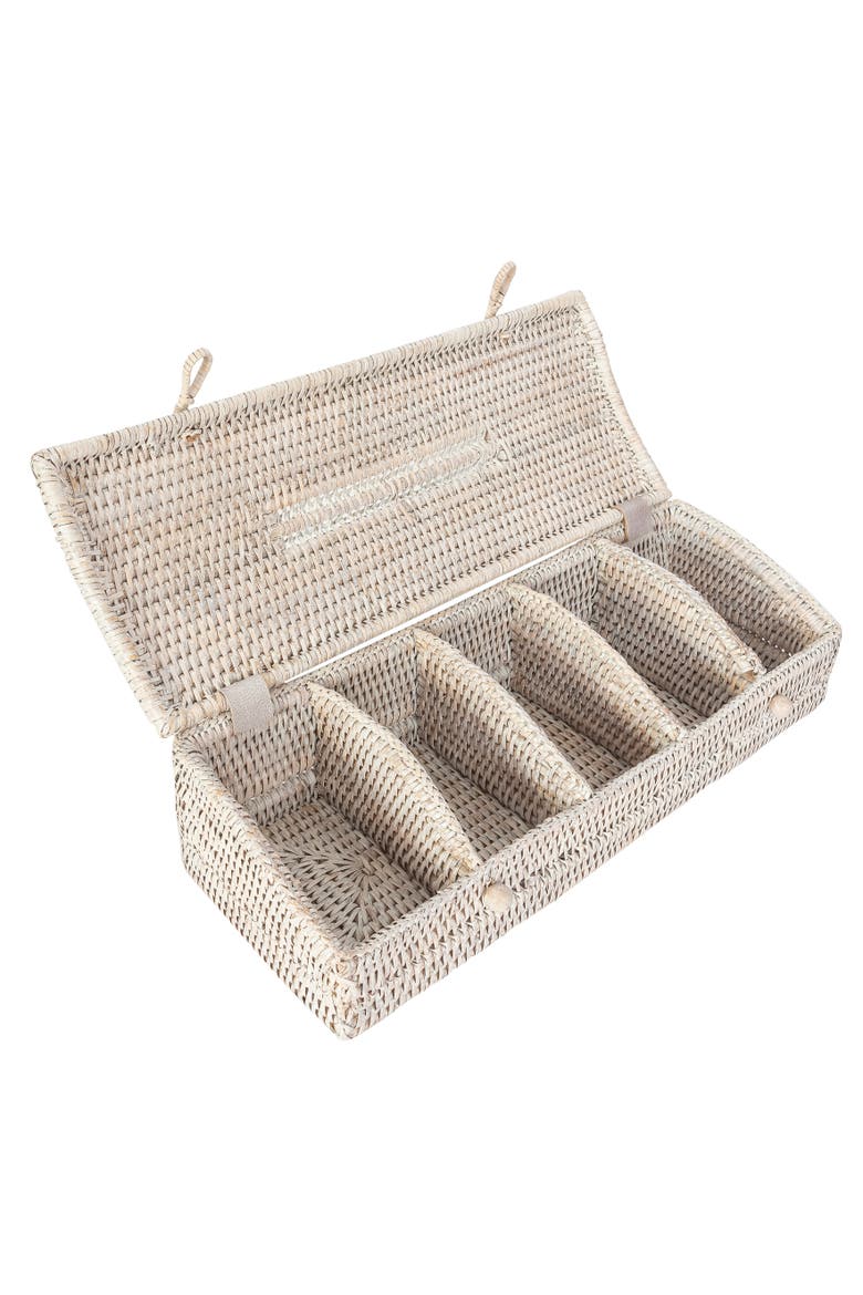 Artifacts Rattan 5 Section Tea Box with Lid, Main, color, White Wash