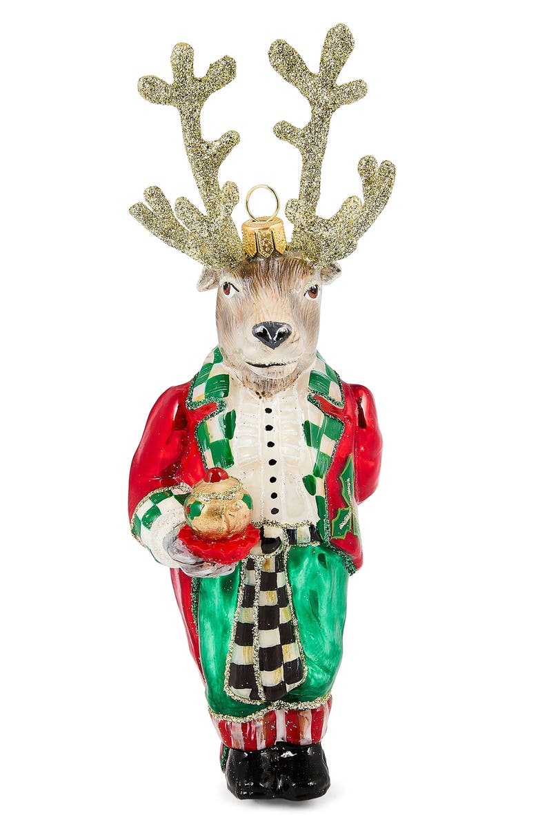 MACKENZIE CHILDS Check It Out Reindeer Butler Ornament, Main, color, Red