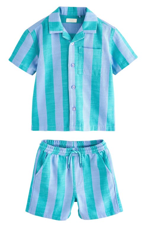 Next Kids' Stripe Short Sleeve Button-up Shirt & Shorts Set In Blue