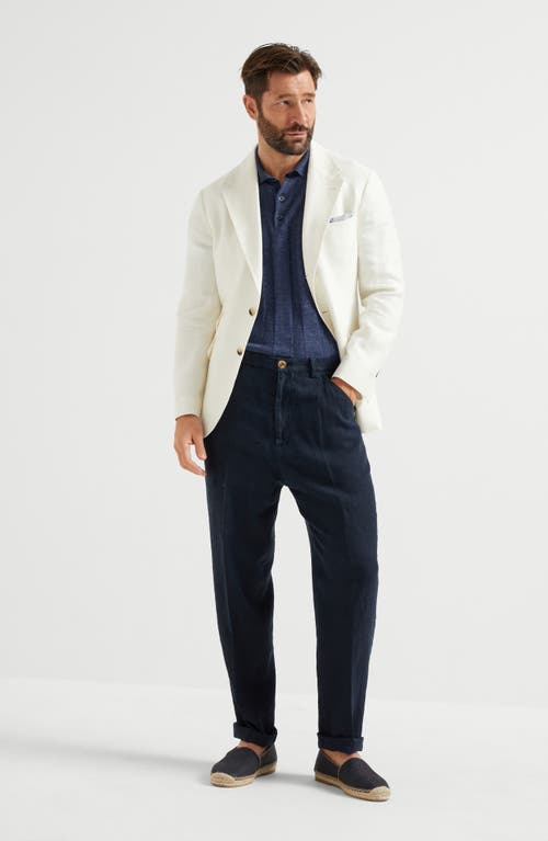 Brunello Cucinelli Men Leisure Fit Blue Comfort Linen Canvas Trousers In Navy Blue