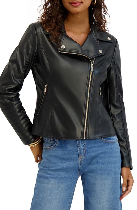 Peplum Back Faux Lether Moto Jacket