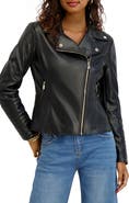 Kensie Peplum Back Faux Lether Moto Jacket