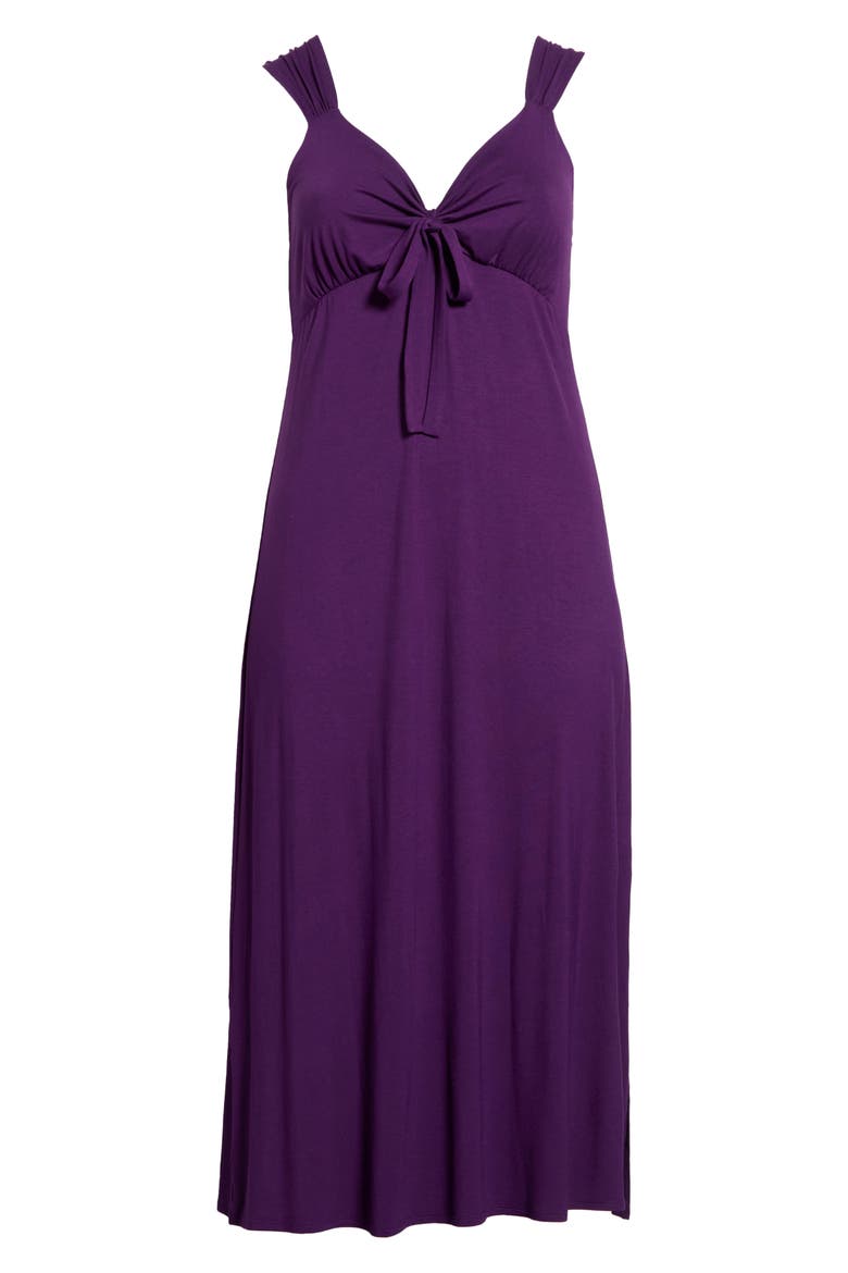 Tie Front Jersey Maxi Dress, Alternate, color, DARK PURPLE