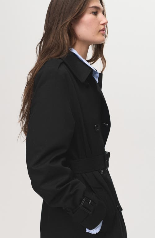 Mango Classic Double Breasted Water Repellent Cotton Trench Coat In Black