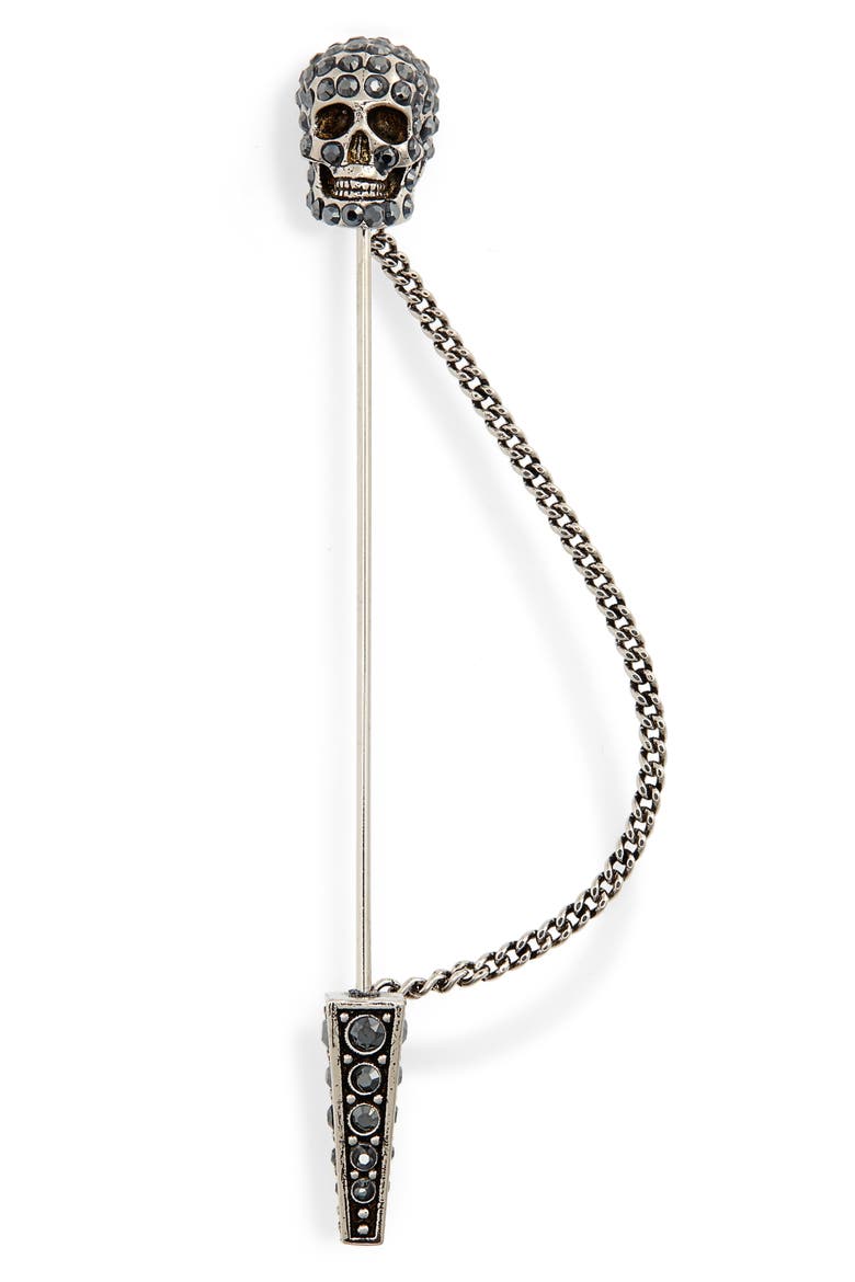 Alexander McQueen Skull Pin Brooch, Main, color, HEMATITE