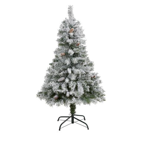 4-ft Flocked White River Mountain Pine Artificial Christmas Tree with Pinecones