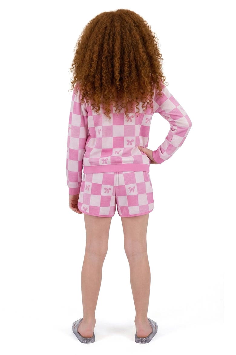 Kids' Textured Terry Long Sleeve Pullover & Shorts Set, Alternate, color, CHECKERED BOW