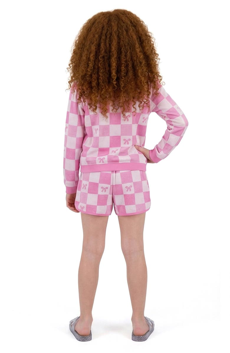 Andy & Evan Kids' Textured Terry Long Sleeve Pullover & Shorts Set, Alternate, color, Checkered Bow
