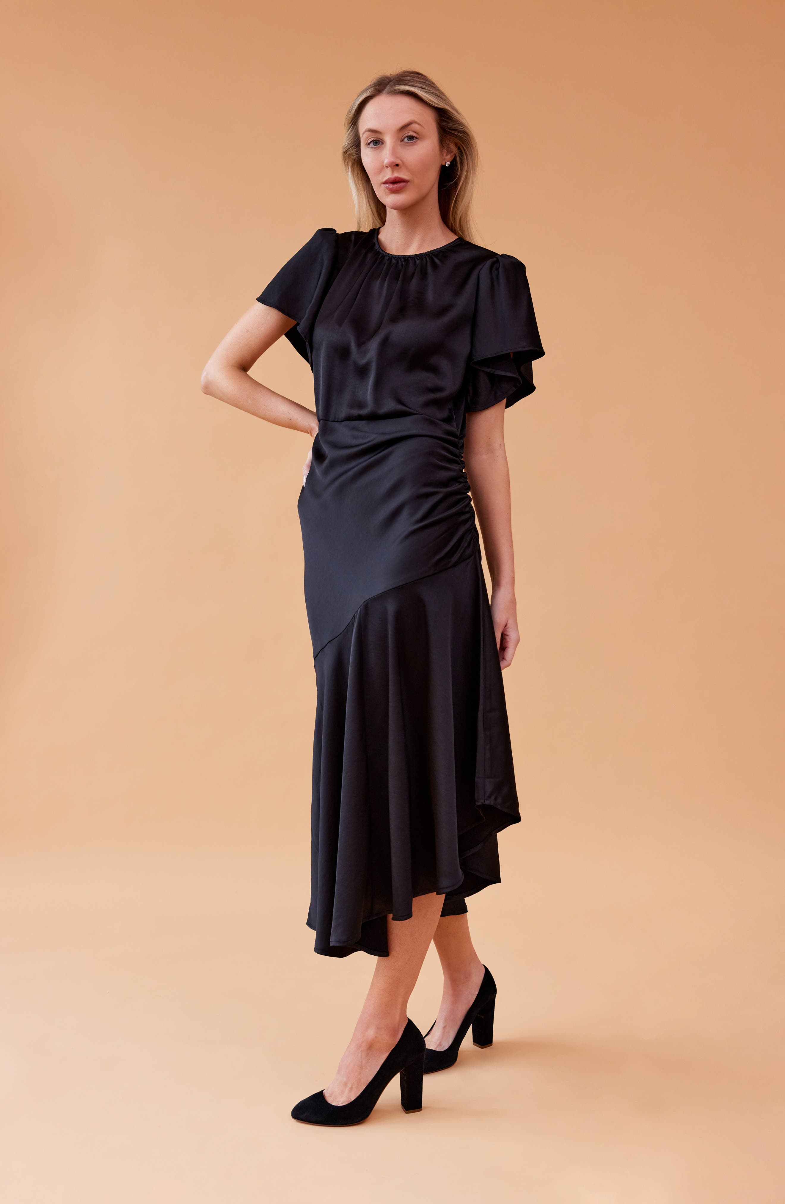 Chelsea28 Flutter Sleeve Asymmetric Hem Dress (Women)