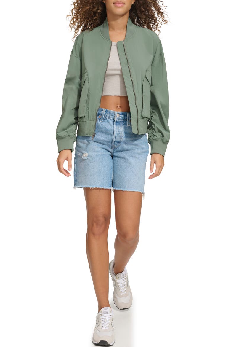 Techy Nylon Bomber Jacket, Alternate, color, DARK FOREST