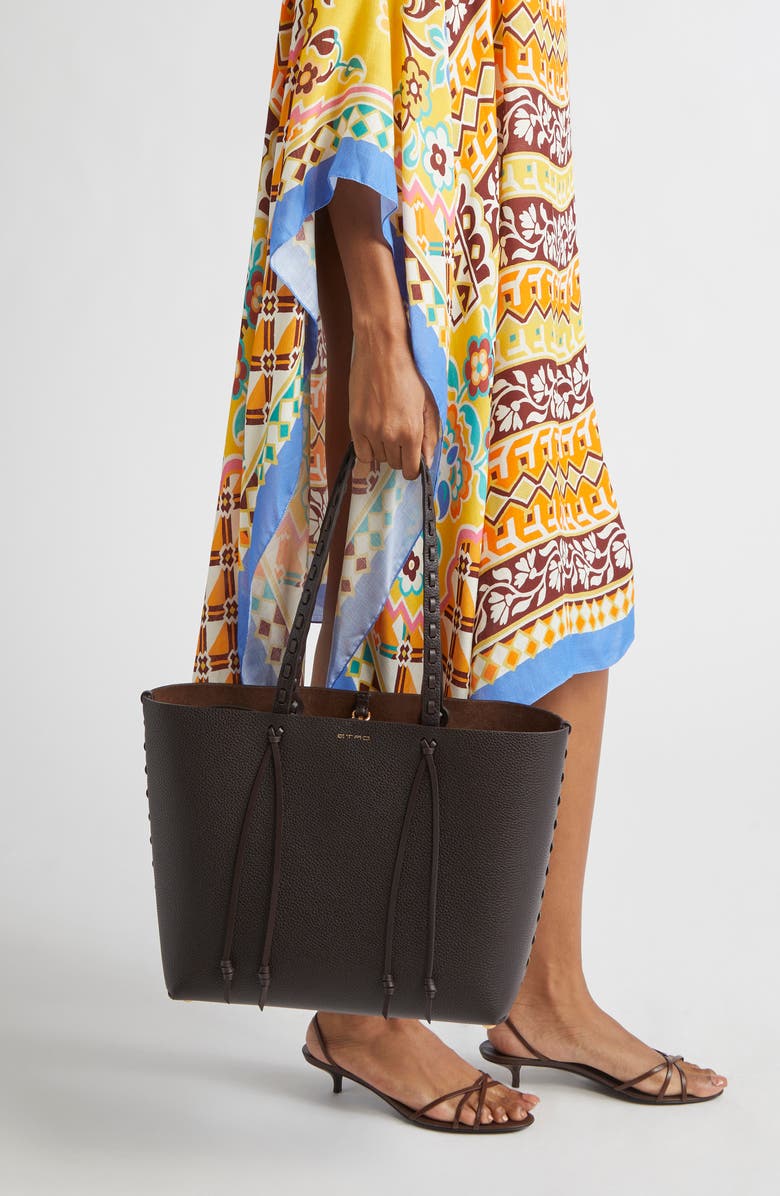Etro Shopping Essential Leather Tote, Alternate, color, Brown