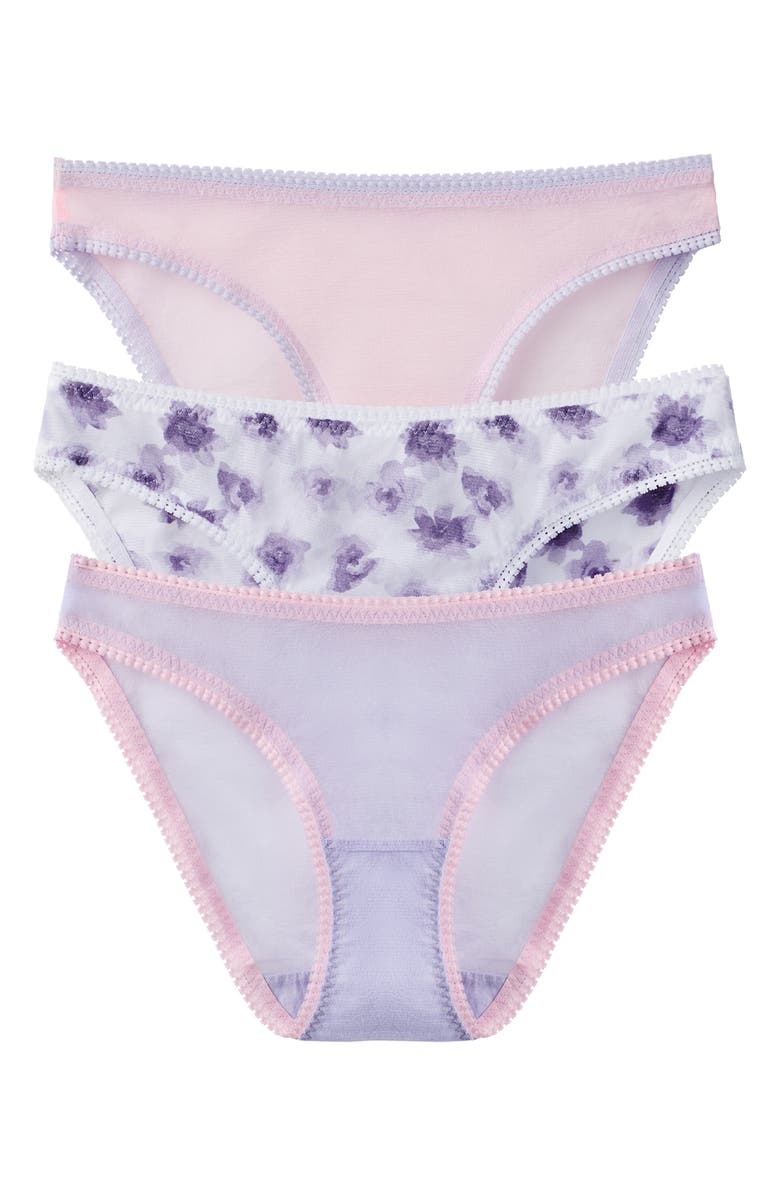 On Gossamer 3-Pack Mesh Hip Bikinis, Main, color, Sweet Lilac Ballet Pink Floral