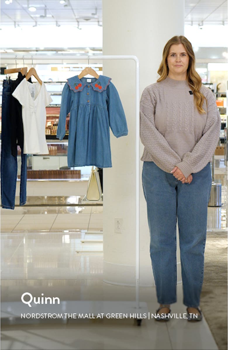 Kids' Cherry Long Sleeve Denim Dress, sales video thumbnail