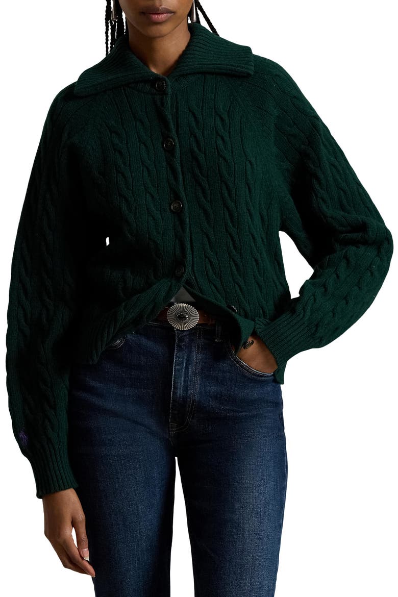 Cable Knit Wool & Cashmere Cardigan, Main, color, GREEN